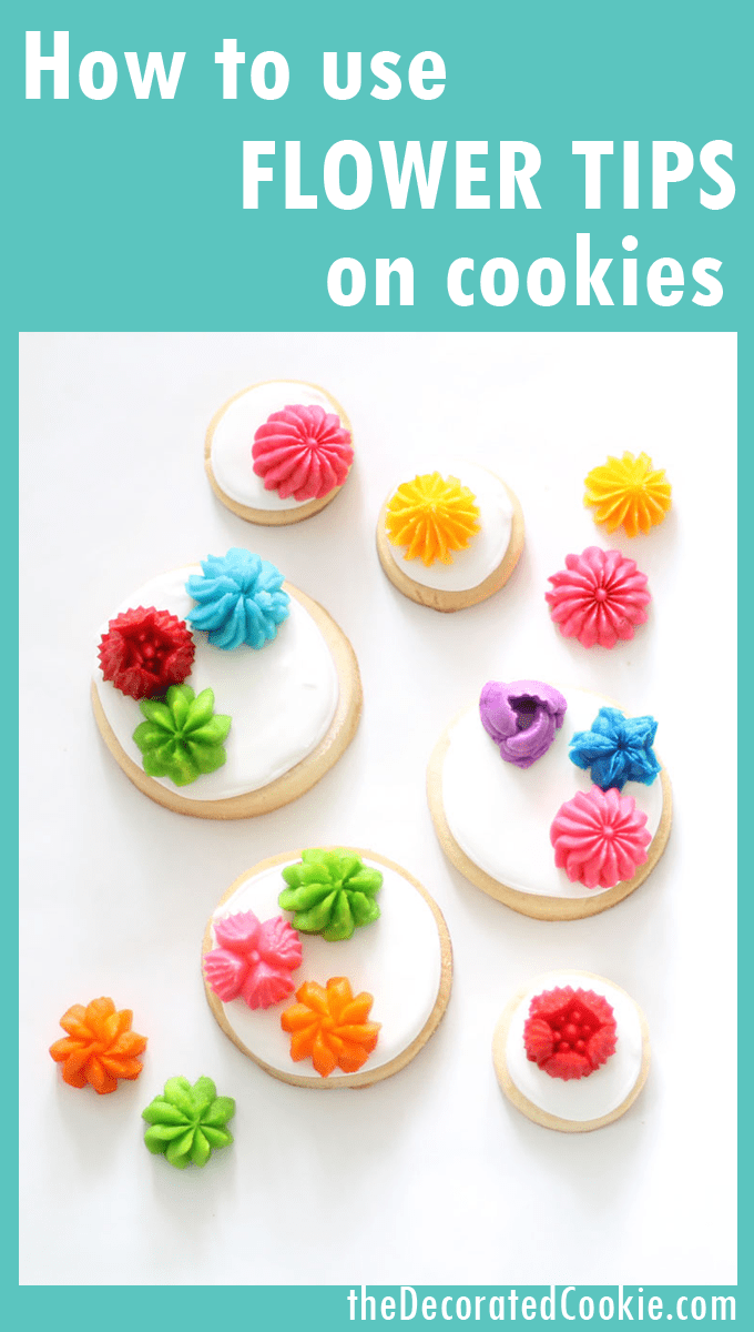 How to use the Russian piping tips (the large flower decorating tips) with buttercream frosting to decorate cupcakes or cookies. Video how-tos included.