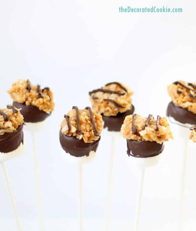 Girl Scout cookies Samoa marshmallow pops
