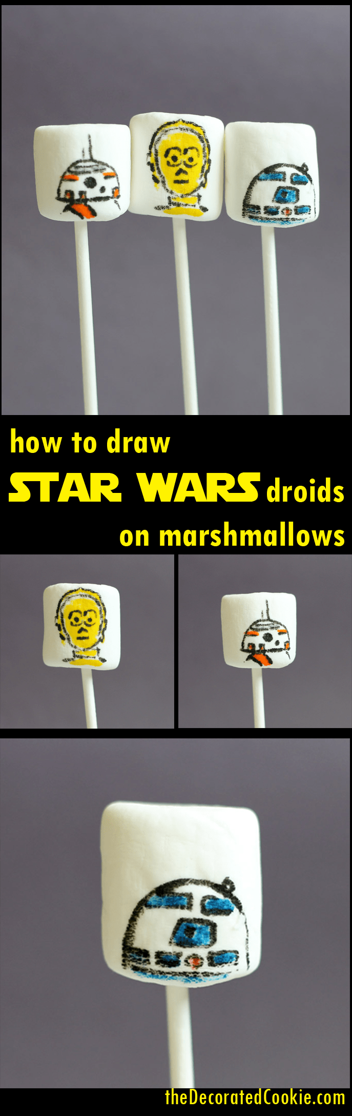 how to draw Star Wars droids on marshmallows