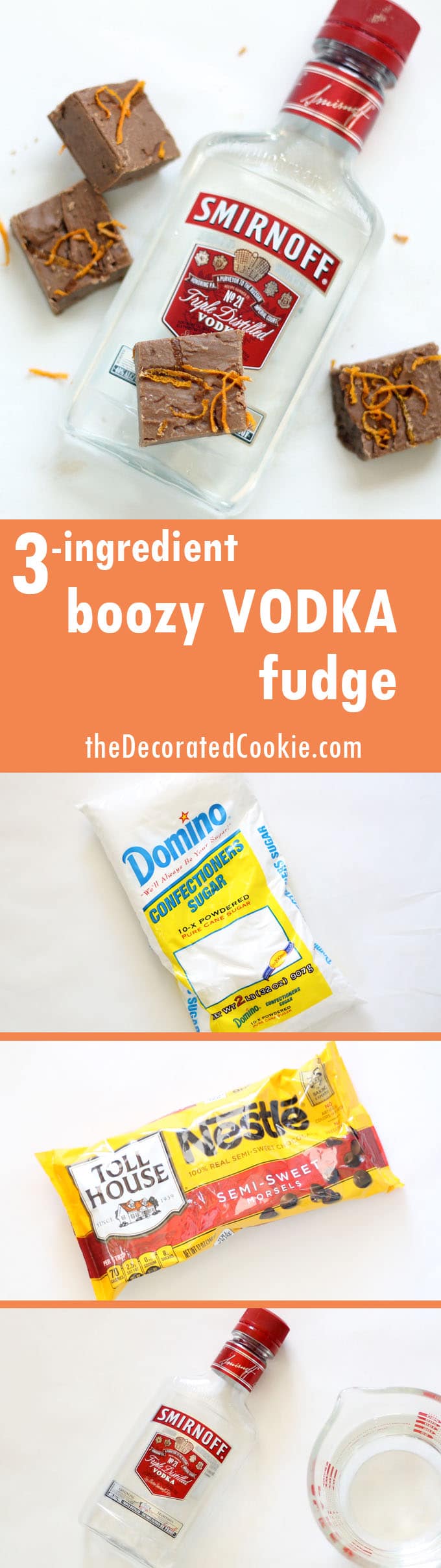 boozy fudge: vodka, chocolate with orange zest 