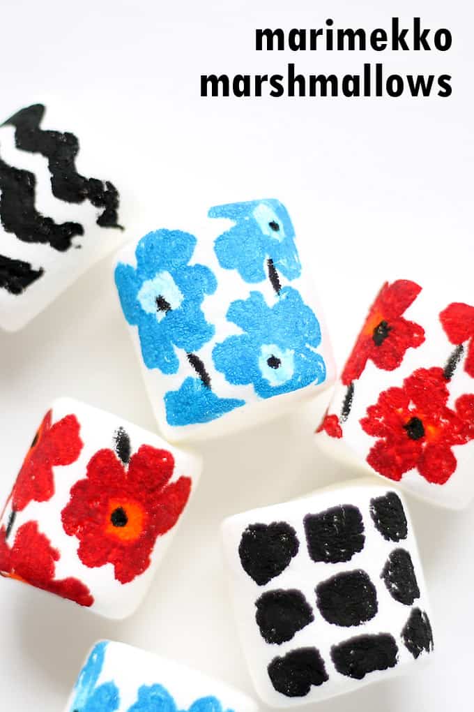 MARIMEKKO MARSHMALLOWS --How to draw the classic artist's designs on marshmallows using food coloring pens. Bright, bold treat idea.