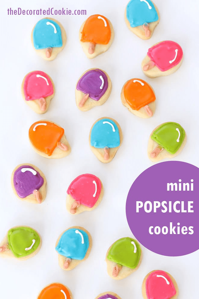 Mini popsicle cookies -- summer dessert idea! #cookiedecorating #Summer #Summerdesserts #popsicles 