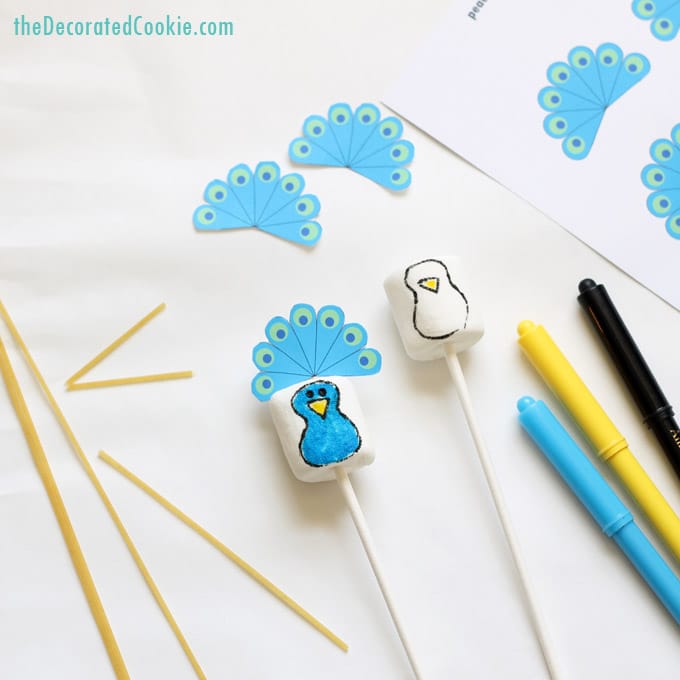 peacock marshmallows with free printable 