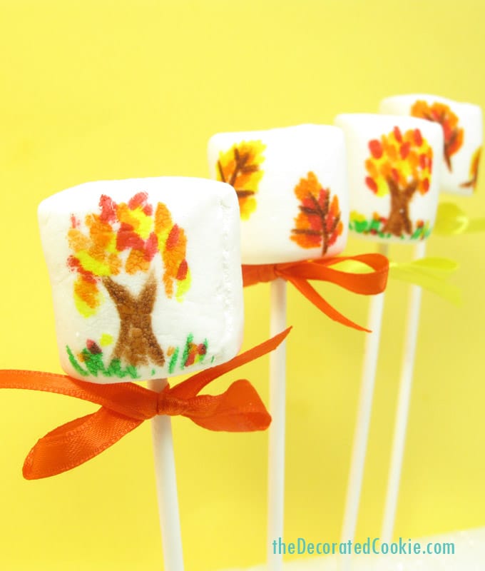 Fall Marshmallow Pops for Thanksgiving dessert 