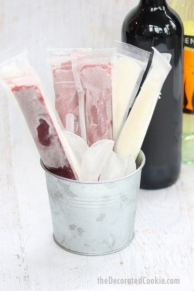 Red and white wine popsicles in zipsicles pouches