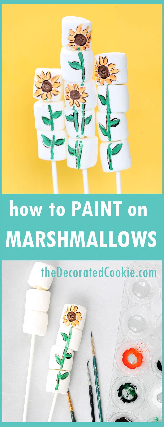 how to paint on marshmallows - sunflower marshmallows 