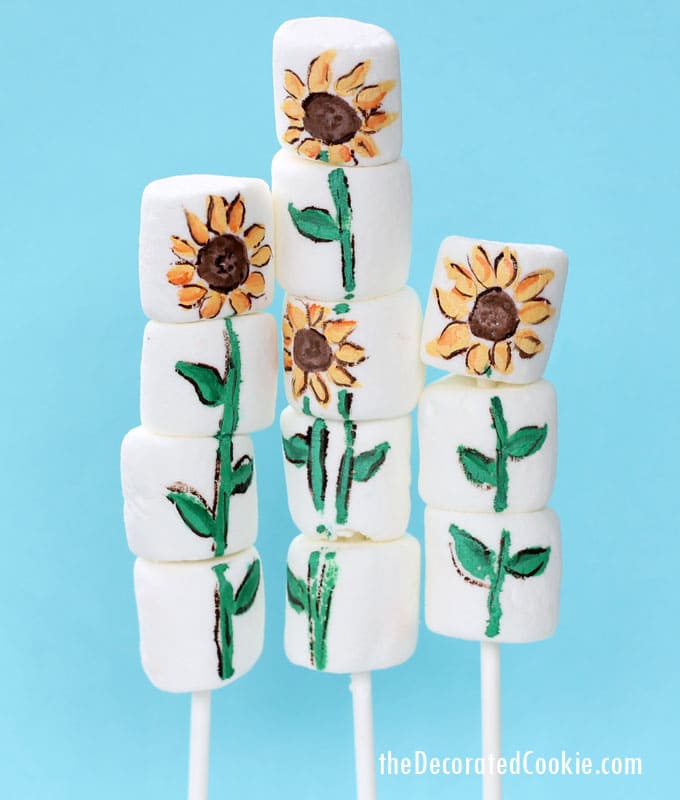 how to paint on marshmallows - sunflower marshmallows 