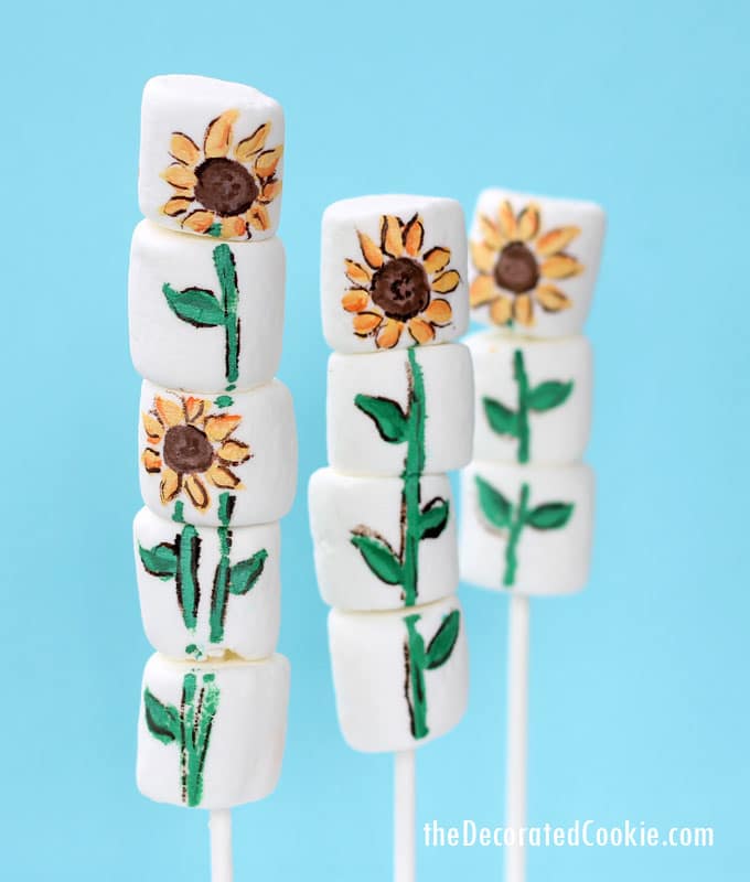 how to paint on marshmallows - sunflower marshmallows 