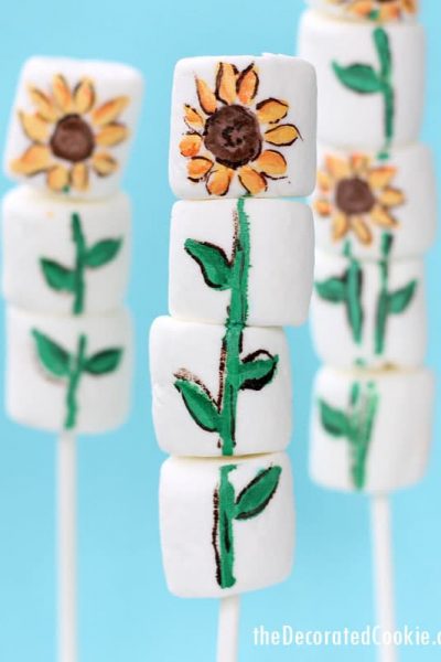how to paint on marshmallows - sunflower marshmallows
