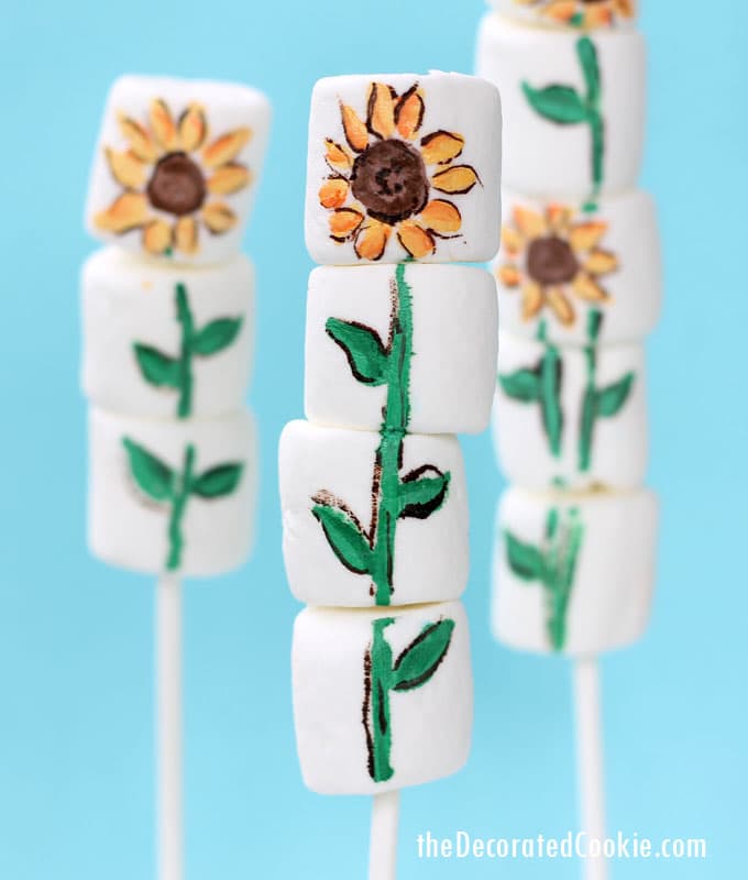 how to paint on marshmallows - sunflower marshmallows 