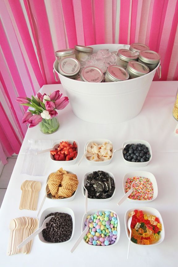 Ice cream sundae bar: Ideas, topping ideas, and recipes: Summer party.