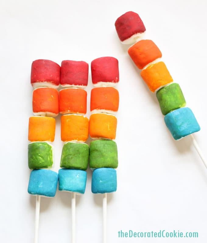 EASY painted rainbow marshmallows on a stick 