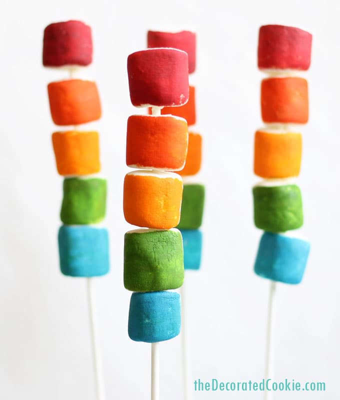 EASY painted rainbow marshmallows on a stick 