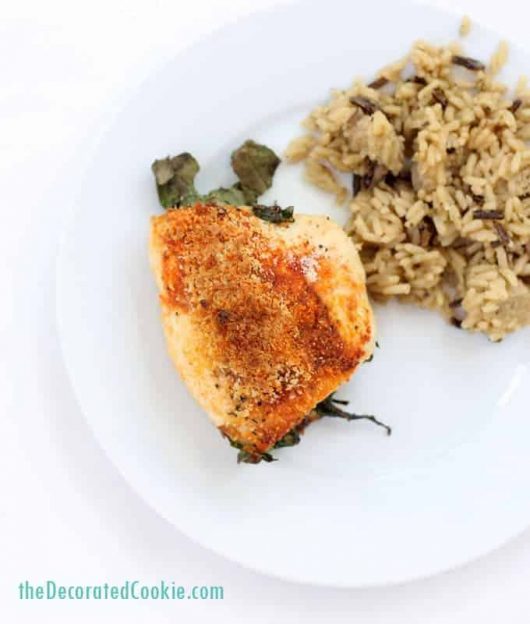 A delicious easy dinner: spinach and goat cheese stuffed chicken.