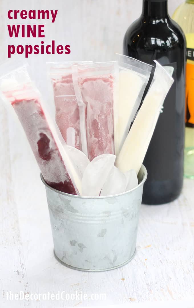 Wine popsicles idea: Make delicious, creamy, frozen wine ice pops for the beach or pool. The best adult summer treat idea. #WinePopsicles