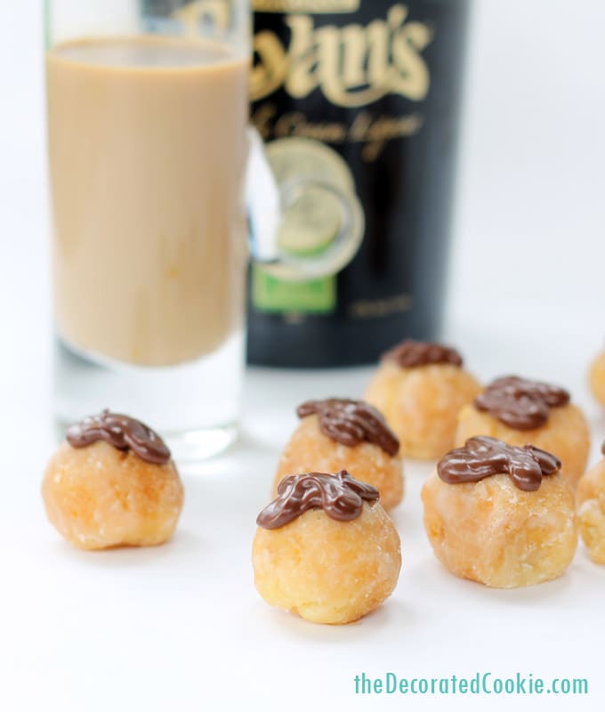 booze-filled donut holes - Irish Cream liquor filled donut holes for brunch 