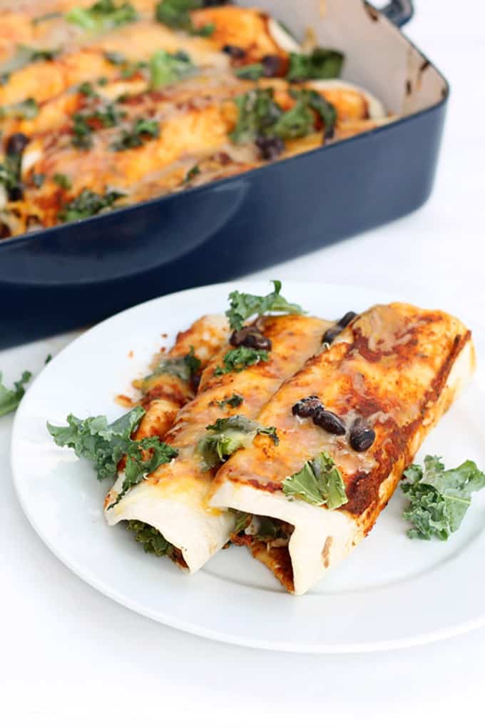 how to make enchiladas: Chicken and kale enchiladas for an easy, week-night dinner using rotisserie chicken and quick, homemade enchilada sauce.