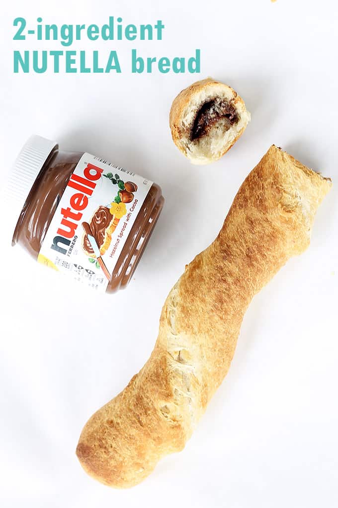 2-ingredient NUTELLA BREAD! Delicious breakfast idea using refrigerated French bread loaf and Nutella, baked to perfection.