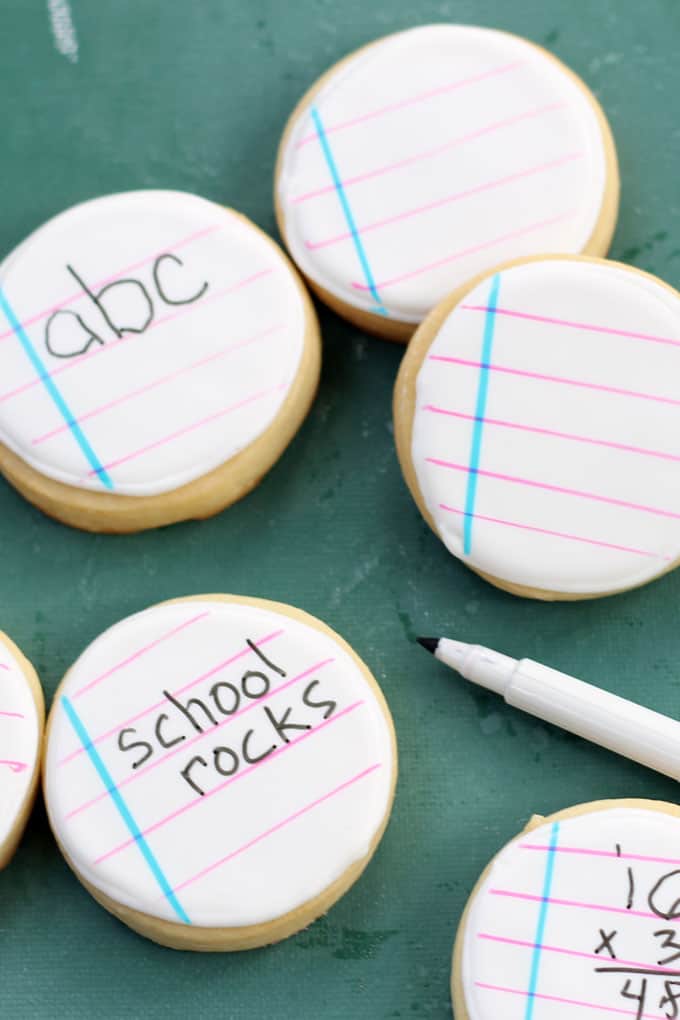 BACK TO SCHOOL cookies: Notebook cookies kids can actually write on with food pens. #kids #cookies #notebooks #backtoschool #cookiedecorating 