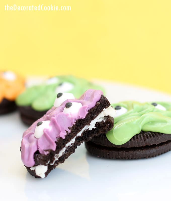 monster Oreo cookies for Halloween by theDecoratedCookie.com