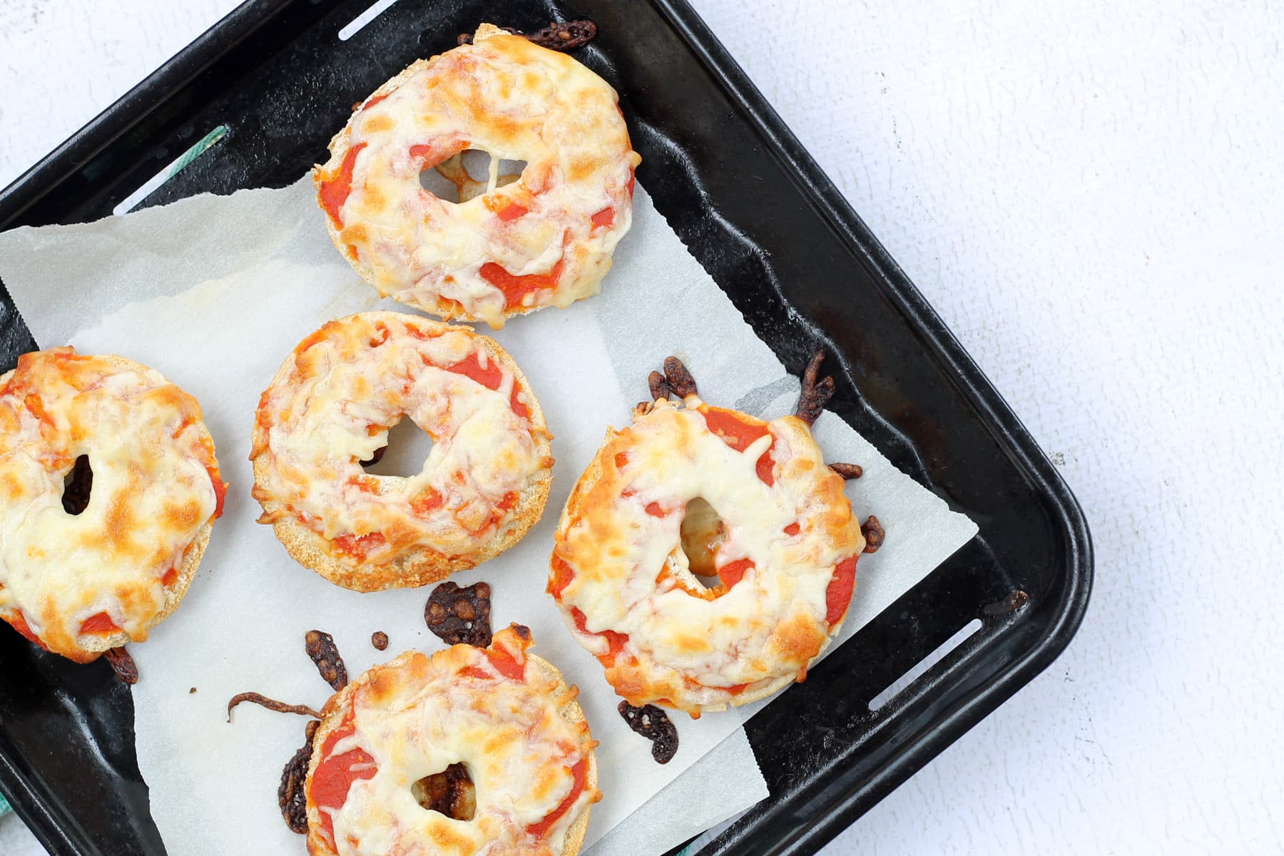 Homemade bagel bites pizza -- after school snack from ...