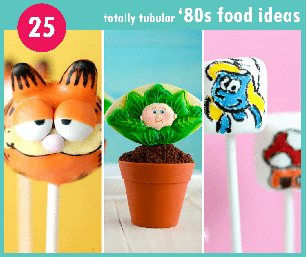 A roundup of 25 80s-themed party food ideas. Fun food ideas.