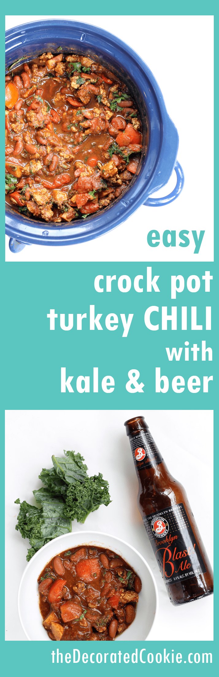 EASY DINNER recipe idea: Crock pot turkey chili with kale and beer