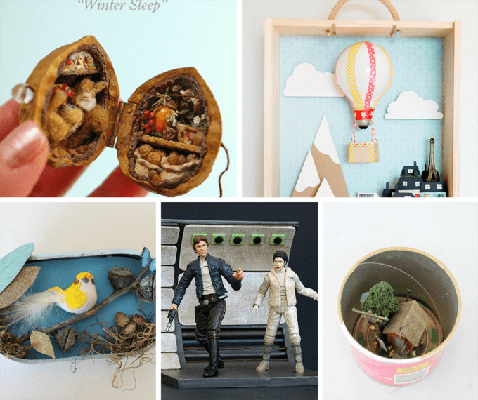 A roundup of DIY DIORAMA CRAFTS for kids and adults.