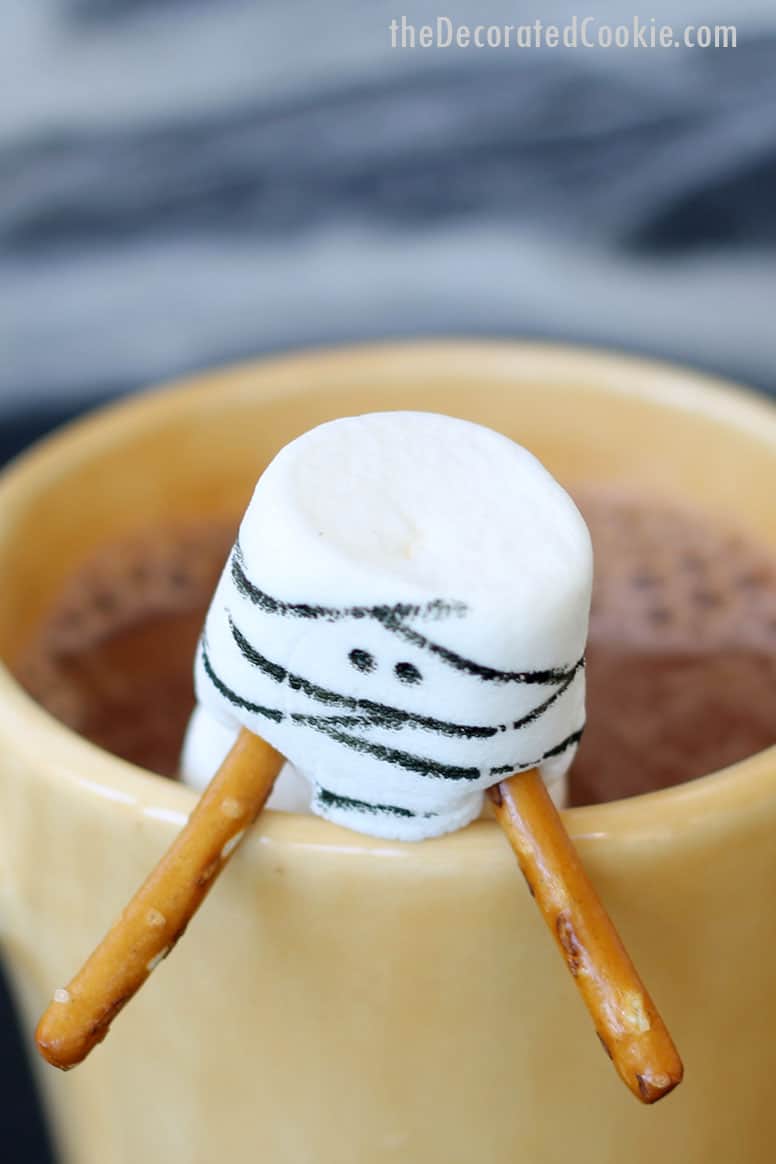 mummy marshmallows in hot chocolate