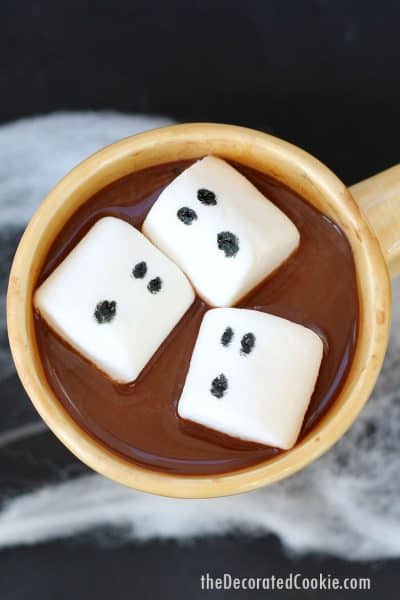 ghost marhsmallows in hot chocolate