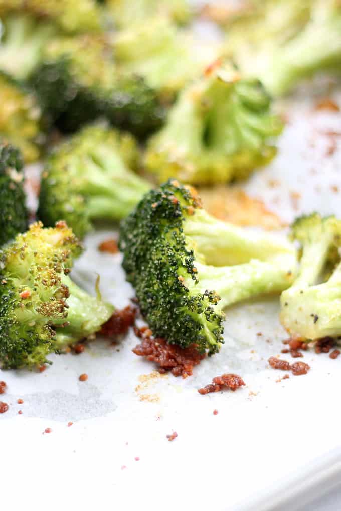 Easy vegetable side dish idea: Roasted broccoli and Parmesan. A quick dish to serve with a weeknight dinner everyone will love. 