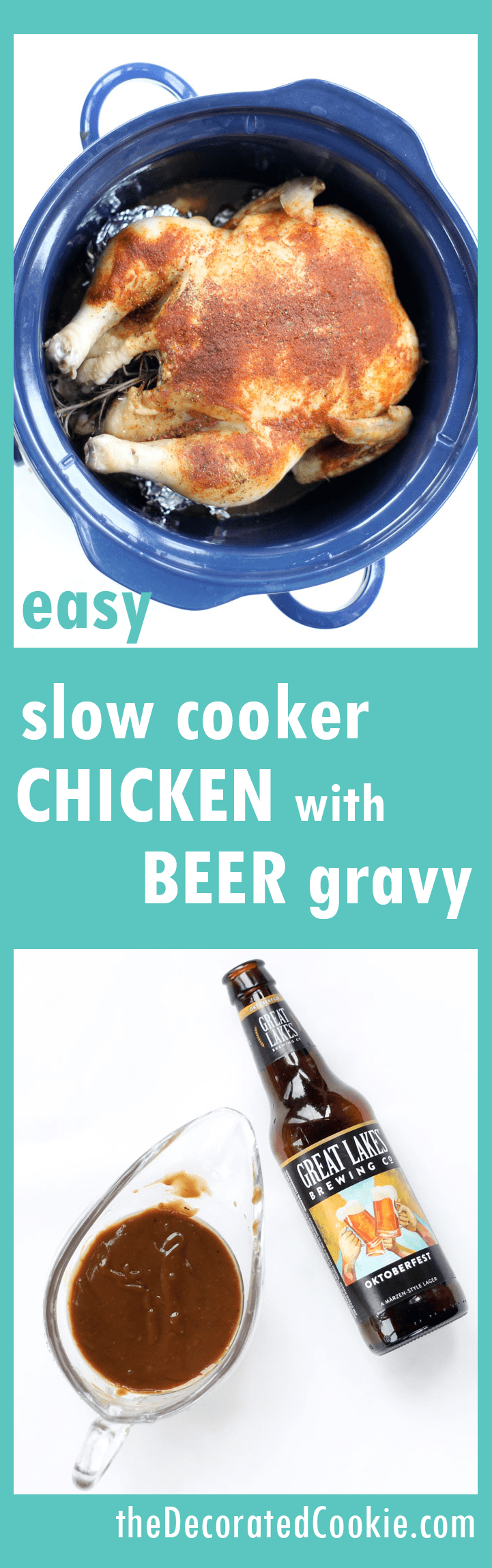 EASY DINNER IDEA: crock pot/slow cooker whole chicken with beer gravy