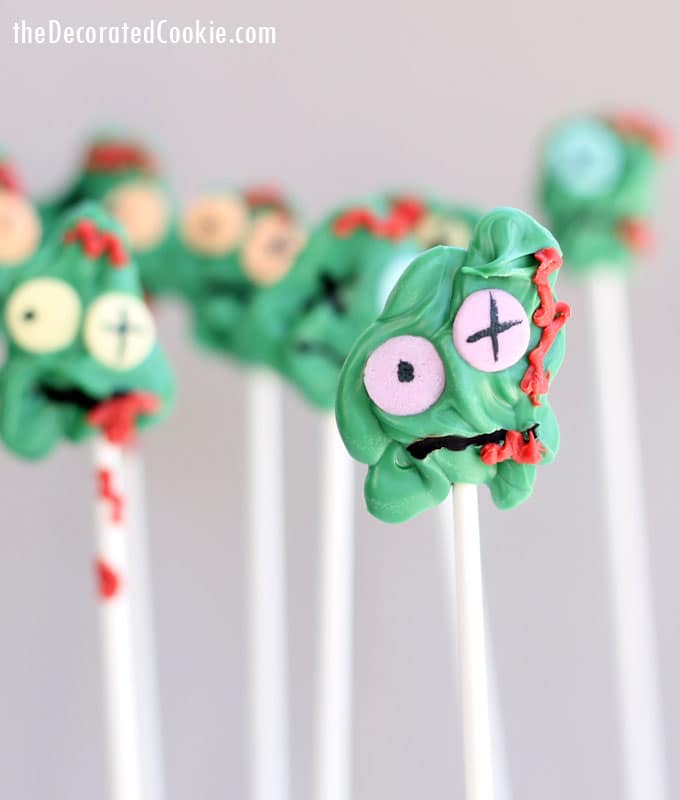 These chocolate zombie candy pops are easy to make and perfectly creepy for your Halloween party.