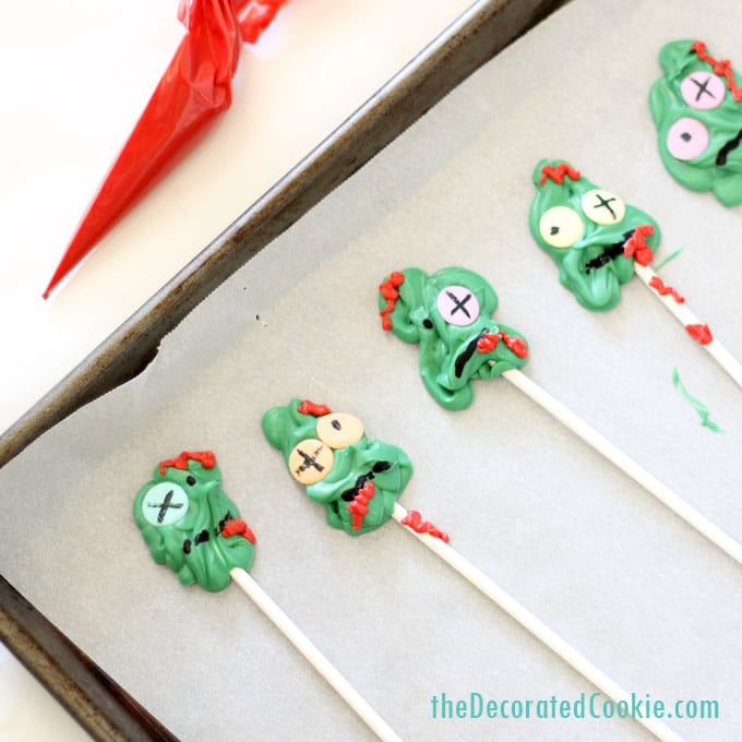 These chocolate zombie candy pops are easy to make and perfectly creepy for your Halloween party.
