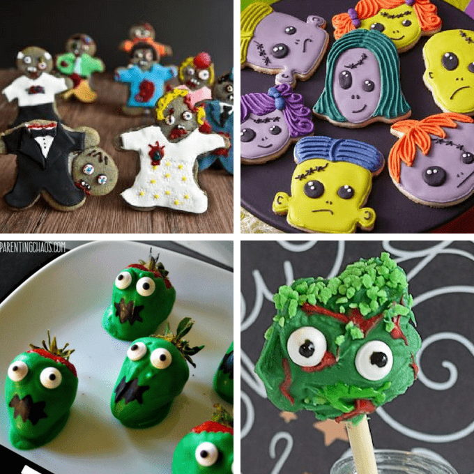 A roundup of 15 zombie food ideas for Halloween parties or treats or for a The Walking Dead viewing party food ideas. #zombie #halloween #foodideas #partyfood #thewalkingdead