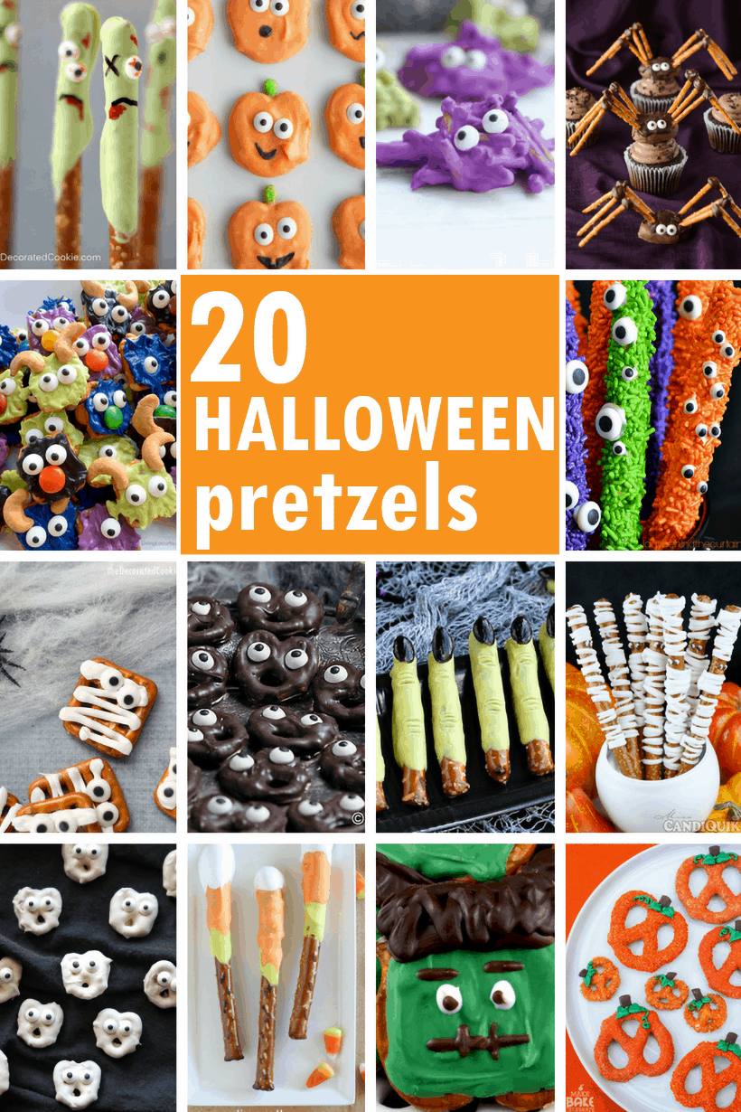 collage of Halloween pretzels 