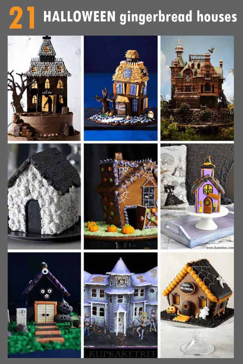 collage of Halloween gingerbread houses 