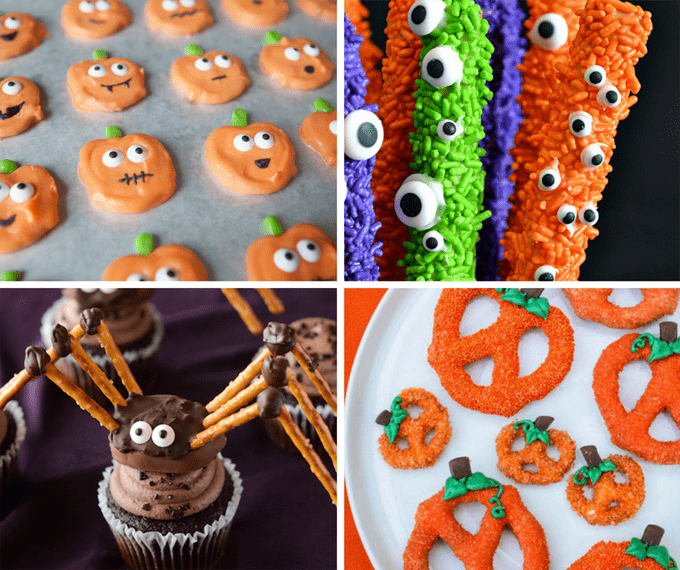 roundup of 20 Halloween pretzels treat ideas 
