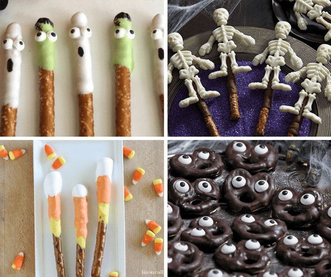 20 Halloween pretzels roundup --fun treats! Halloween party food ideas