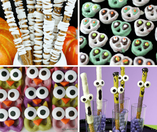 20 Halloween pretzels roundup --fun treats! Halloween party food ideas