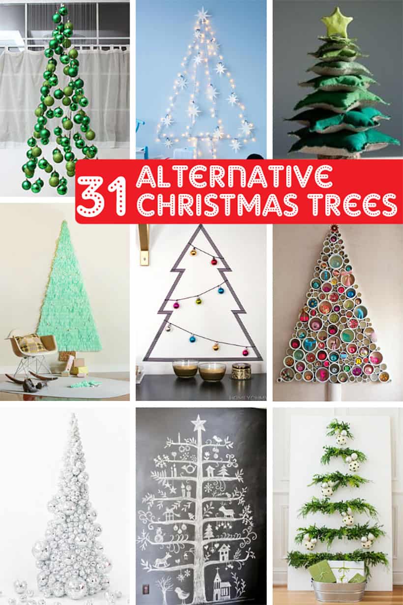 collage of alternative Christmas trees 