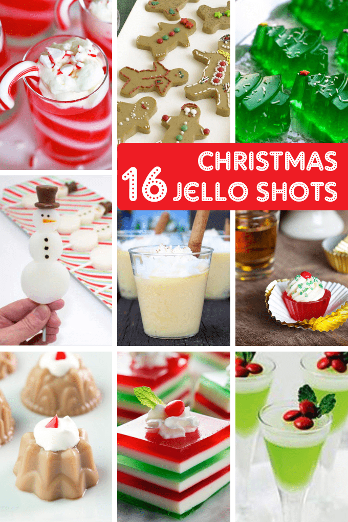 A roundup of 16 Christmas Jello shots -- Christmas party food! 