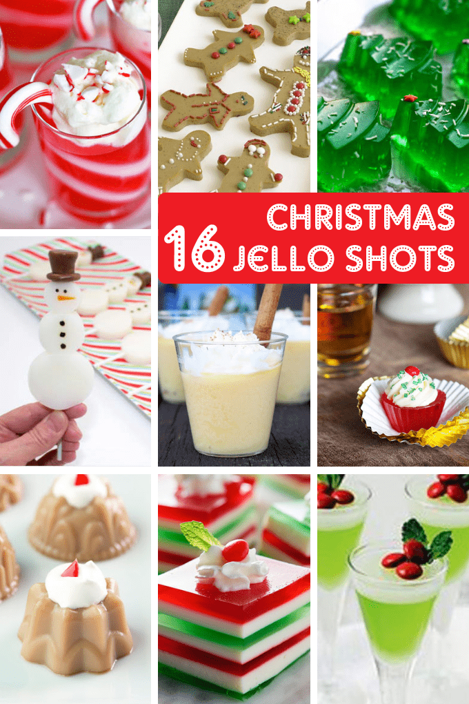 A roundup of 16 jello shots for Christmas -- Christmas party food!