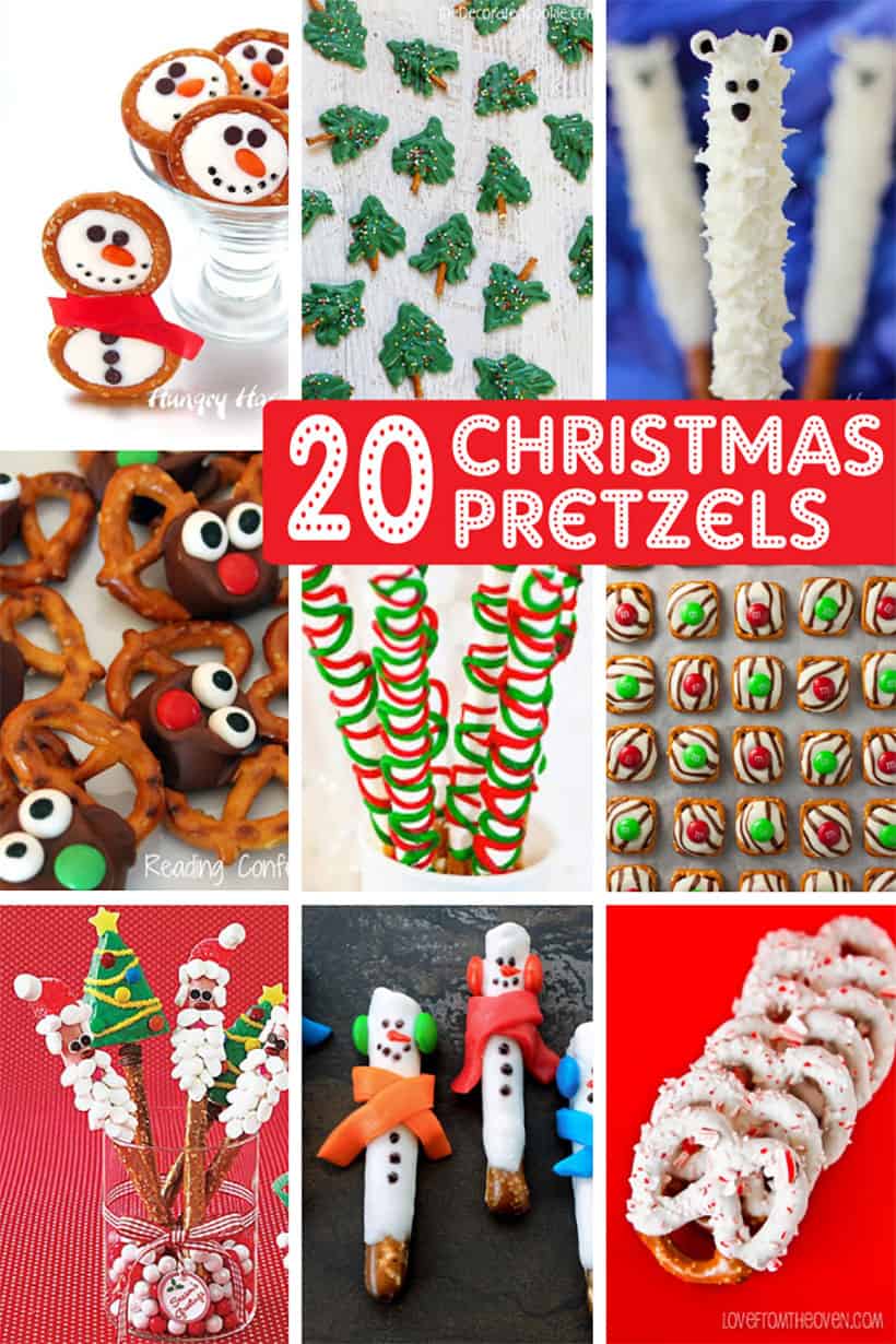 collage of Christmas pretzels 