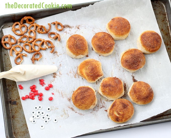 making cinnamon sugar Rudolph biscuits Christmas breakfast