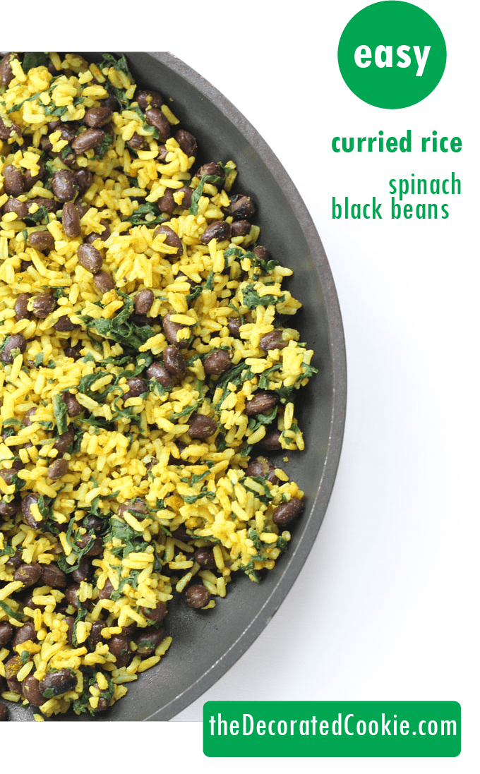 curried rice with spinach and black beans - side dish or vegetarian/vegan main meal 