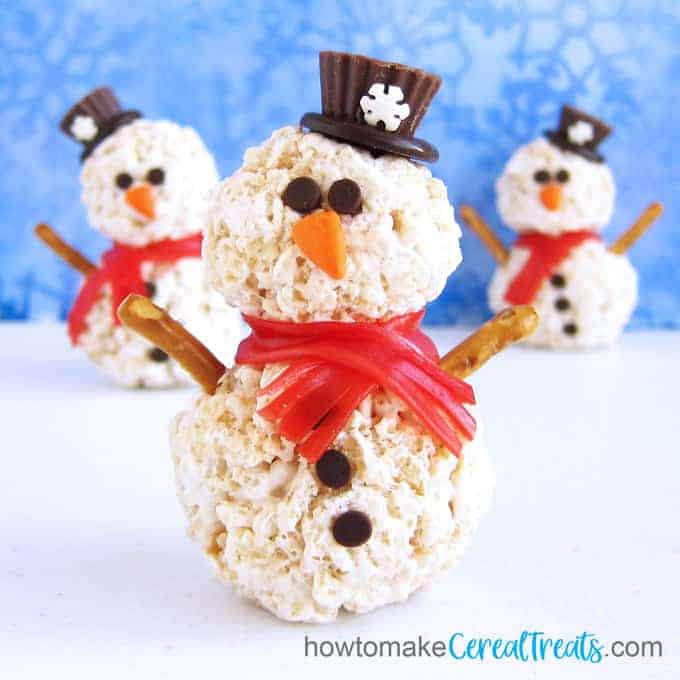 snowman Rice Krispie treats for Christmas and winter 