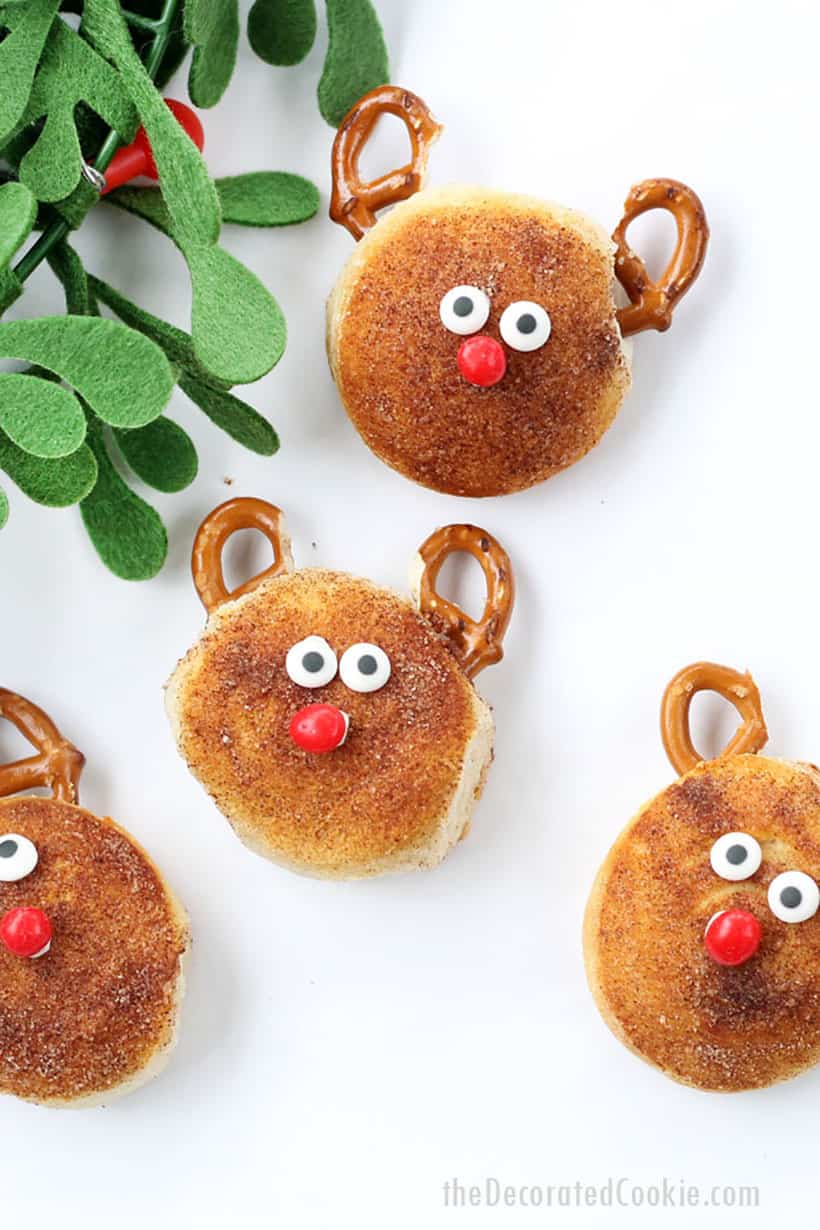 Christmas breakfast biscuits -- cinnamon sugar Rudolph biscuits 