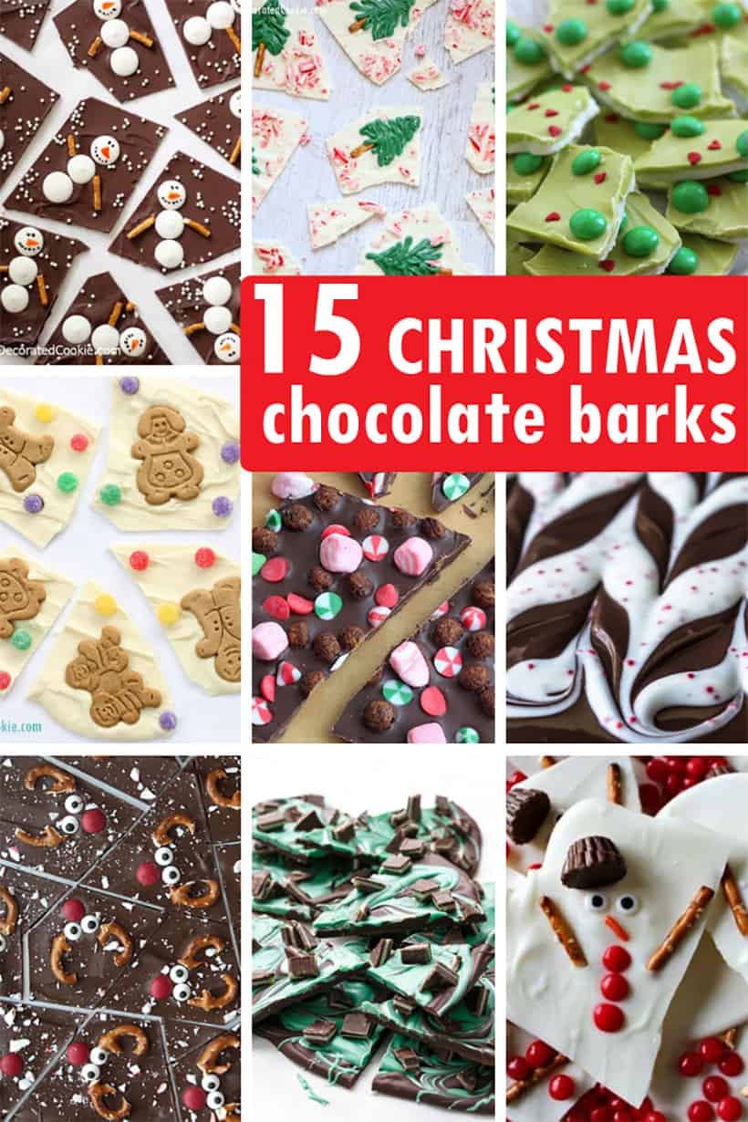 collage of chocolate bark for Christmas