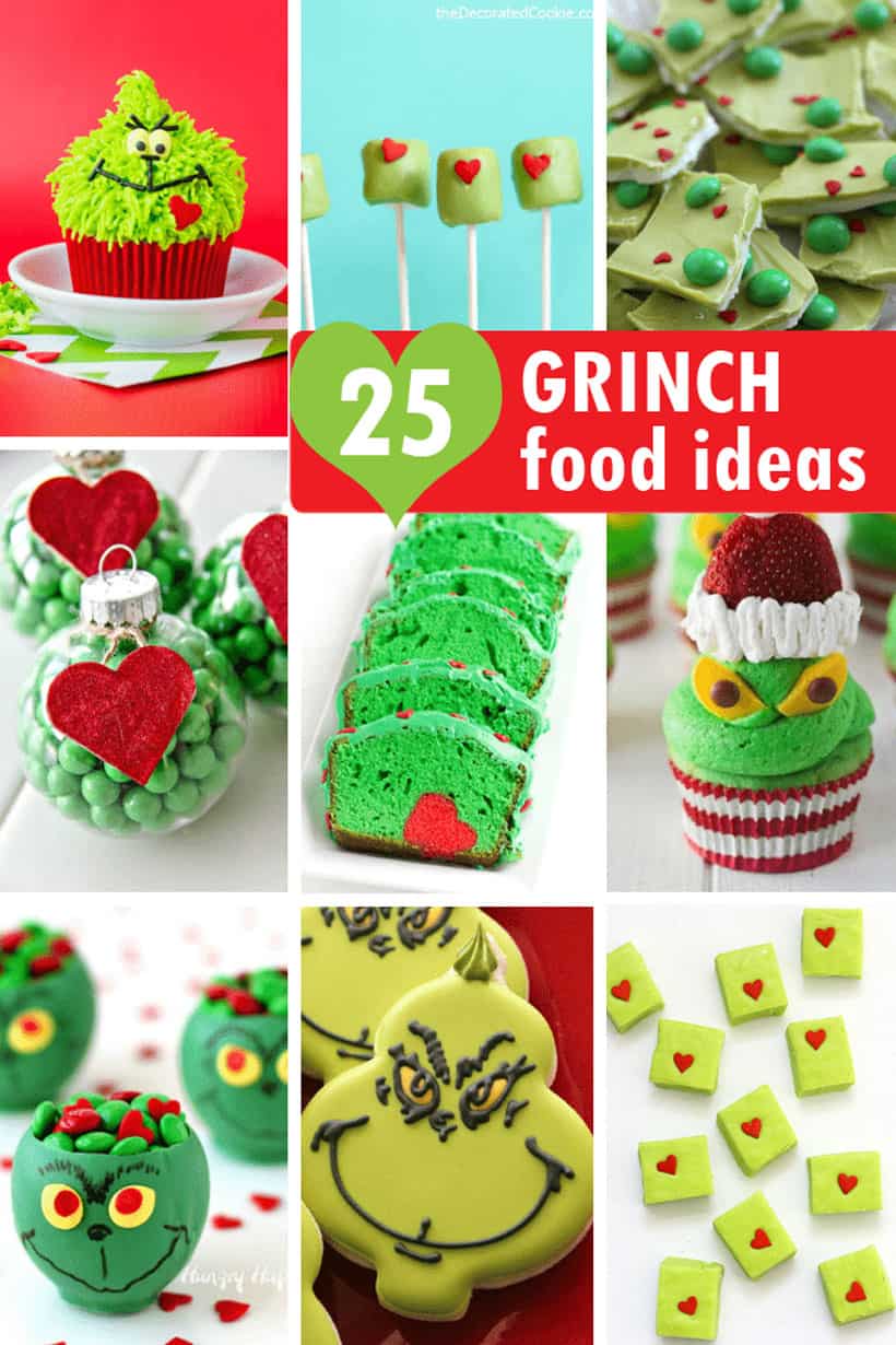 collage of 25 Grinch food ideas